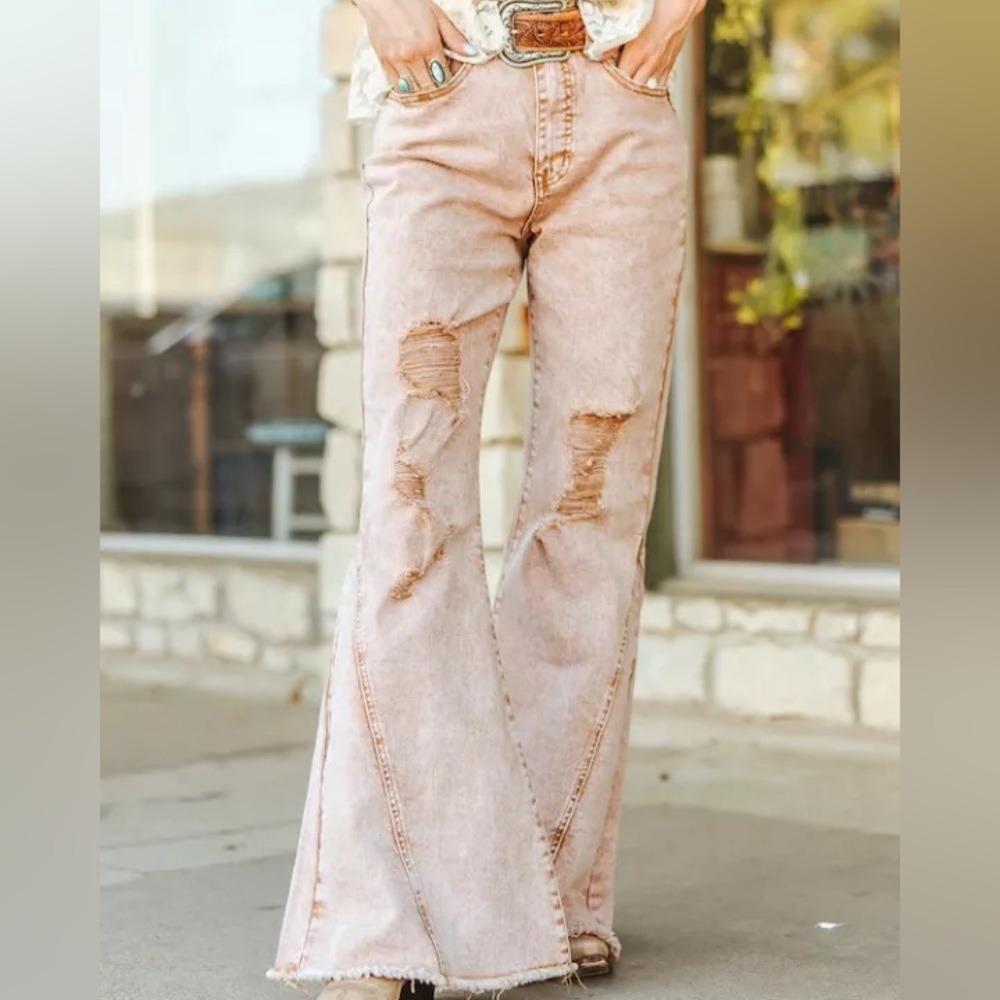 Nwt Lucky & Blessed Camel Mineral Washed Flare leg jeans Sz 6-20 Inseam 34